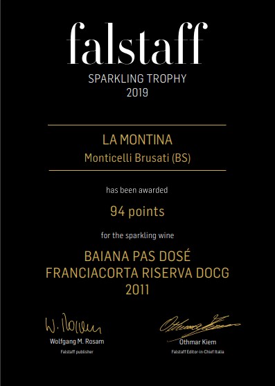 Premio Falstaff sparkling special 2019 La Montina - Riserva Baiana Pas Dosé 2011